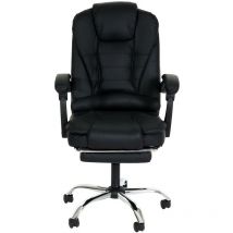 Chaise de bureau HHG-378, chaise de bureau chaise pivotante fauteuil de direction, repose-pieds extensible similicuir pied argenté, noir