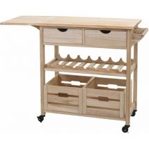 Chariot de service HHG-016, Chariot de cuisine Chariot de cuisine auxiliaire Chariot d'appoint Chariot à thé, pin 89x119x41cm, naturel