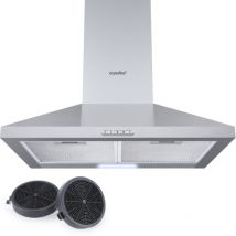 Comfee Hotte Aspirante Hotte De Cuisine 60cm-3 Vitesse- 2 Filtres à Charbon- Recyclage ou Evacuation-LED lampe-En Inox