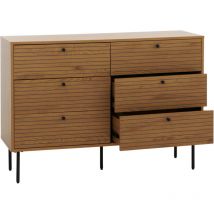 Commode HHG-304, Sideboard armoire, 6 tiroirs, style scandinave métal bois mélamine MVG 85x120x40cm, naturel
