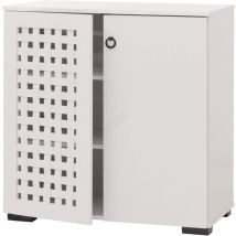 Commode HHG-355, Buffet Armoire Buffet, design 3D tressé 2 portes 3 compartiments de rangement Soft-Close, 82x80x37cm, blanc
