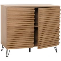 Commode HHG-437, Armoire Sideboard Highboard, 3D-Design compartiments de rangement, bois massif Mango métal 85x95x45cm, naturel