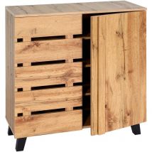 Commode HHG-622, Armoire Sideboard Buffet Highboard, 2 portes 88x80x34cm, teinte naturelle