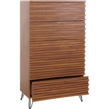 Jamais utilisé] Commode HHG 698, Armoire Highboard, design 3D 5 tiroirs bois massif mangue métal 145x80x44cm, aspect noyer