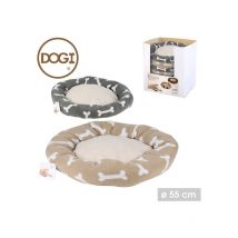 DOGI Dogi - Coussin pour chien avec motif d'os - Panier pour chien en polaire - 55x50x11cm - Panier pour chien Beige / Brown