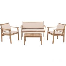 Ensemble de jardin HHG-946, Lounge-Set Banc Fauteuil Table, Bois Acacia MVG Tissu/Textile (180g/m²), Coussins beige