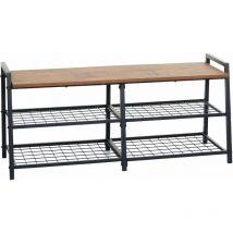 Étagère à chaussures HHG-132, Armoire à chaussures Rangement pour chaussures Banc, 4 compartiments Métal Structure 3D 40x107x38cm, aspect chêne 
