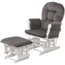 HHG - jamais utilisé] Fauteuil relax 021, fauteuil à bascule Fauteuil oscillant avec pouf Tissu Velours 320g/m² Öko-Tex, gris foncé Bâti blanc