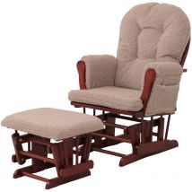 Jamais utilisé] Fauteuil relax HHG 033, fauteuil à bascule Fauteuil oscillant + pouf Tissu Bouclé 480g/m² Öko-Tex, brun Bâti foncé