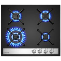 GASLAND GH6604BG1FC Plaque de cuisson à gaz encastrable en verre 4 feux avec brûleur wok Noir 60 cm Cuisinière à gaz 8000 W LPG/gaz naturel