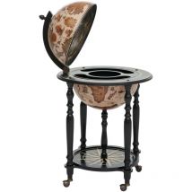 Globe terrestre, bar de salon HHG-837, minibar roulant, bois d'eucalyptus