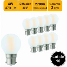 Lot de 10 ampoules LED filament B22 4W 470Lm 2700K - garantie 2 ans