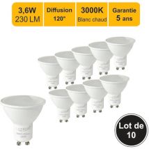 Lot de 10 ampoules LED GU10 3,6W 230Lm 3000K - garantie 5 ans