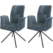 Lot de 2 chaises de salle à manger HHG-433, pivotant Accoudoir Auto-Return, tissu/textile chenille (340g/m²) Oeko-Tex, bleu-vert