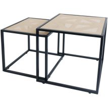 Jamais utilisé] Lot de 2 tables d'appoint HHG 696, table basse table de salon, tressée aspect rotin