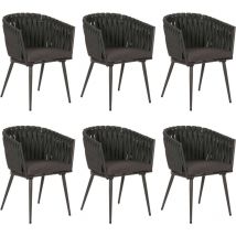 Lot de 6 chaises de salle à manger en aluminium HHG-418, chaise d'intérieur avec accoudoirs, olefine tressée Rope, anthracite Coussin gris foncé