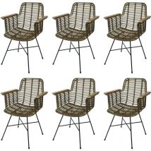 Jamais utilisé] Lot de 6 chaises de salle à manger HHG 087, Chaise de cuisine en osier Chaise en rotin avec accoudoirs, Kubu rotin bois métal