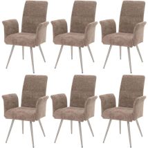Jamais utilisé] Lot de 6 chaises de salle à manger HHG 219, chaise avec accoudoirs, acier inoxydable brossé Tissu/Textile Chenille Oeko-Tex, marron