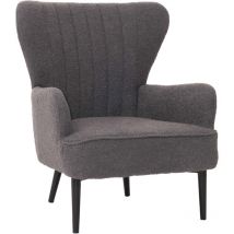 Lounge-Sessel HHG-067, Cocktail-/Ohrensessel Polsterstuhl Retro Vintage Stoff Bouclé (600g/m²) Öko-Tex, gris foncé