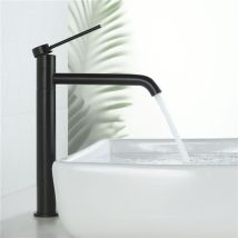 Mitigeur de Lavabo Noir Mat Robinet Salle de Bain Haut Bec Pivotant 360°pour Vasque Robinet en Inox SS304 pour Salle de Bain Design Moderne