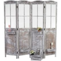 Paravent HHG-599, Séparation de pièce Cloison de séparation, corbeilles de plantes 4 panneaux, look shabby 170x180x22cm, brun-gris
