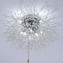 Plafonnier LED Cristal, Lustres de Feu d'Artifice Modernes, Luminaire Plafonnier Dimmable Lumière Tricolore 3000K-6500K(Argent, Ampoule incluse)[very 