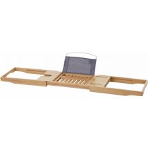 Planche pour baignoire HHG-725, rack de dépose, support baignoire, bambou, extractible 19x105x22cm