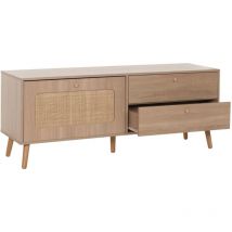 Meuble TV HHG-172, Buffet TV Armoire TV Commode, porte à tiroir, Kubu rotin bois 56x140x41cm chêne-optique
