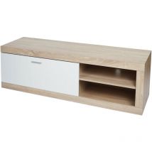 Meuble TV HHG-489, Table de télévision Table basse Armoire TV Commode, bois 43x140x41cm Compartiment de rangement, aspect chêne, blanc