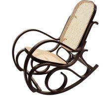 Rocking-chair fauteuil à bascule, couleur noyer, rotin