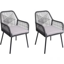 Set de 2 chaises de jardin HHG-469, Outdoor Sitzpolster Aluminium Seilflecht Rope, anthracite, housse gris clair