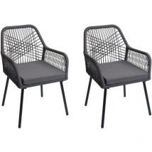 Set de 2 chaises de jardin HHG-469, Outdoor Sitzpolster Aluminium Seilflecht Rope, anthracite, housse gris foncé