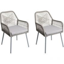 Set de 2 chaises de jardin HHG-469, Outdoor Sitzpolster Aluminium Seilflecht Rope, gris clair, housse gris clair