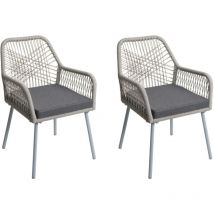 Set de 2 chaises de jardin HHG-469, Outdoor Sitzpolster Aluminium Seilflecht Rope, gris clair, housse gris foncé