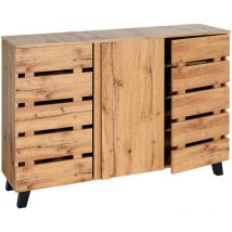Sideboard HHG-625, Commode Armoire Buffet, 3 portes 8 compartiments de rangement 88x120x34cm, teinte naturelle