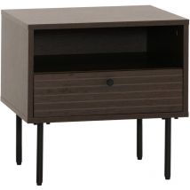Table de nuit HHG-307, table de nuit, tiroir, style scandinave métal bois mélamine MVG 50x40x50cm, brun foncé