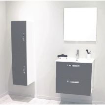 2 Façades de tiroir MIXY - pour meuble de salle de bain - 80cm - Gris - Laqué