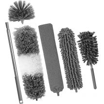 6 pièces Plumeau Poussiere Telescopique,plumeau Toile araignée,Plumeaux Microfibre Lavable Tête Nettoyage Différentes, Plumeau Télescopique pour 
