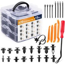 Assortiment de 635 clips de retenue et fixations automatiques pour voiture - 16 tailles les plus populaires - Rivets en nylon pour pare-chocs avec 10 