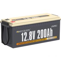 [JAMAIS UTILISÉ]Batterie Lithium LiFePO4 12V 200Ah Power Queen, Batterie Rechargeable avec BMS 100A, Pour Camping Car, Système Off-Grid, Bateau,