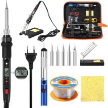 Kit Fer à Souder 60W Fer à Souder électrique Outils de Soudure, Température Réglable 200-450°C, avec Pistolet à Souder, 5 Pannes à Souder, Pompe à 