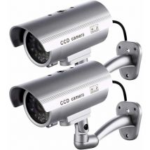 Lot de 2 caméras factices, caméras extérieures factices pour utilisation intérieure ou extérieure, avec forme de balle et LED clignotante, RTGPT (