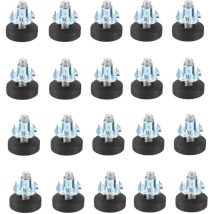 Lot de 20 pieds de meuble réglables avec vis de réglage - Vis de réglage - Avec écrou à enfoncer M6 - Diamètre : 22 mm - Socle réglable en hauteur - 
