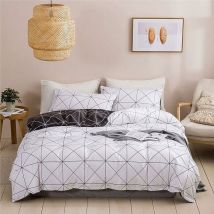 Parure de Lit Adulte Housse de Couette Fermeture Eclair Sets de Housses de Couettes Géométrique Blanc Gris Noir(Blanc,220x240CM) -DPZO