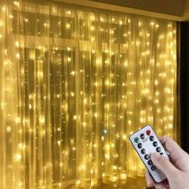 Rideau lumineux USB à LED de 3m x 3m, avec 300 LED et 8 modèles lumineux différents, idéal pour la décoration de fêtes, les chambres et l'éclairage 