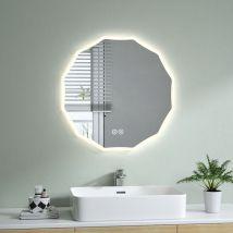 S'AFIELINA Miroir de salle de bain Rond à LED avec éclairage Miroir lumineu diamètre 70cm, avec Interrupteur tactile,Bouton anti-buée,Lumière blanche 