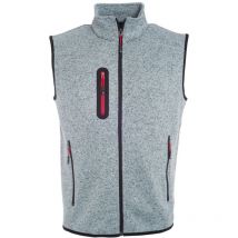 Herren Strickfleece Weste JN774 Gr. xl light-grey-melange/red - James&nicholson