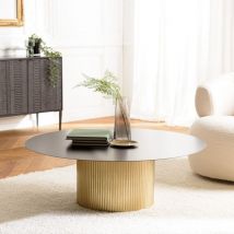 James - Table basse ronde 110x110cm plateau en fer noir pied strié doré