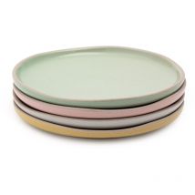 Jamie Oliver Big Love Little Plates, Set Aus 4 Rosa, Weißen, Grünen Und Gelben Beistelltellern Aus Steingut, 19cm