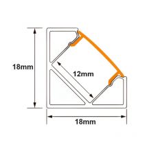 Aluminiumprofil für Eck -led -Streifen. 2 Meter. Mit durchscheinender Abdeckung. 18,2x18.2mm. Leeres Finish - Jandei